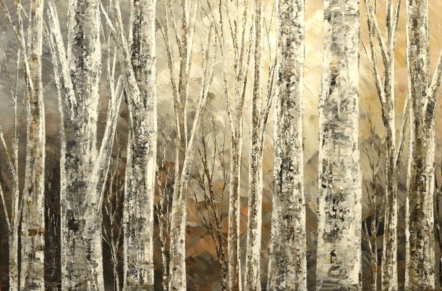 Lost in the forest- Birch forest in the autumn- Original Gouache painting